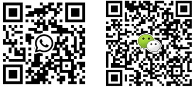Two QR codes: WhatsApp and WeChat contacts for Leon Sun. His direct line is 778-999-6389 and his WeChat ID is Leonsunshu.